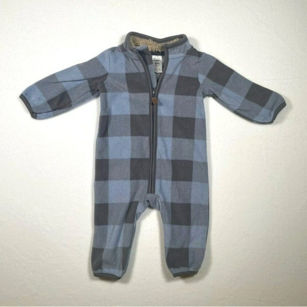 Carter’s Baby Plaid Fleece Jumpsuit Romper 6m Cozy
